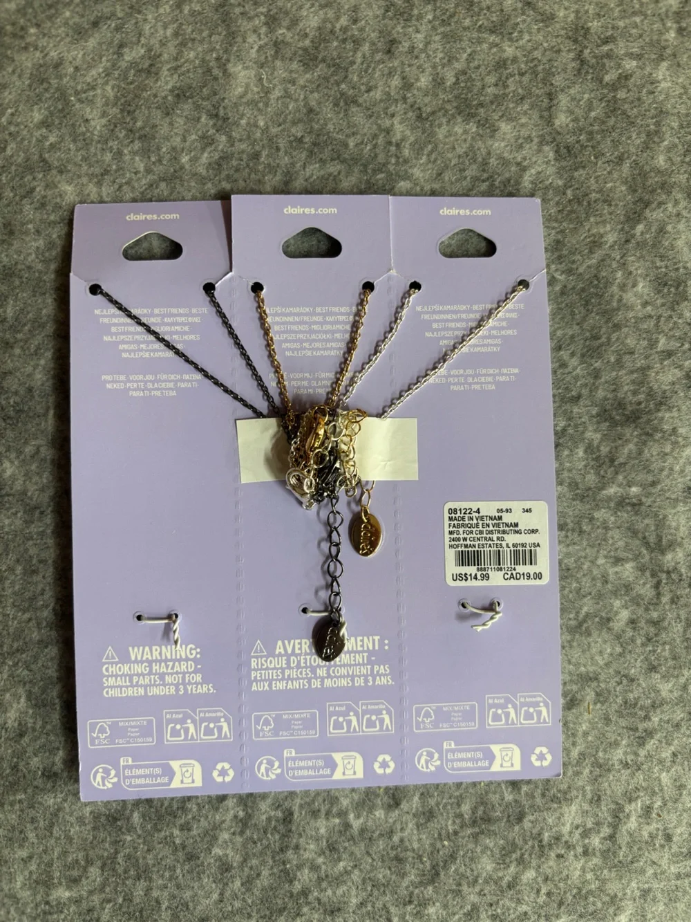 Claire's Silver, Gold & Black Best Friends Charm Necklace Set